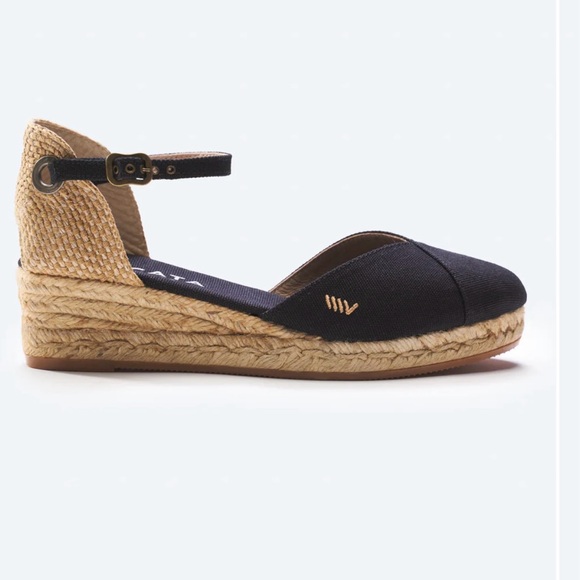 viscata Shoes - Viscata NEW Pubol Cotton Espadrille Wedges Black Made in Spain Canvas